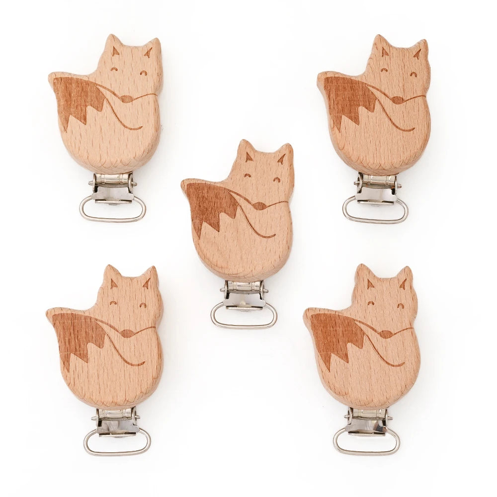 Wooden Pacifier Clips – 5-Pack Beech Teething Dummy Clip Chains for Baby