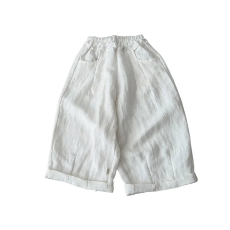 Boys Linen Pants – Elastic Waist Loose Trousers, Korean Style Kids Casual Pants