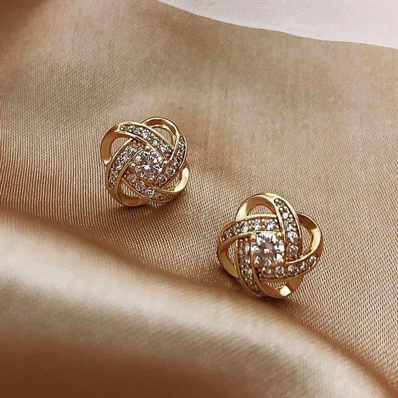 14k Gold Stud Earrings – Zircon Pearl Twist Drop Earrings for Women