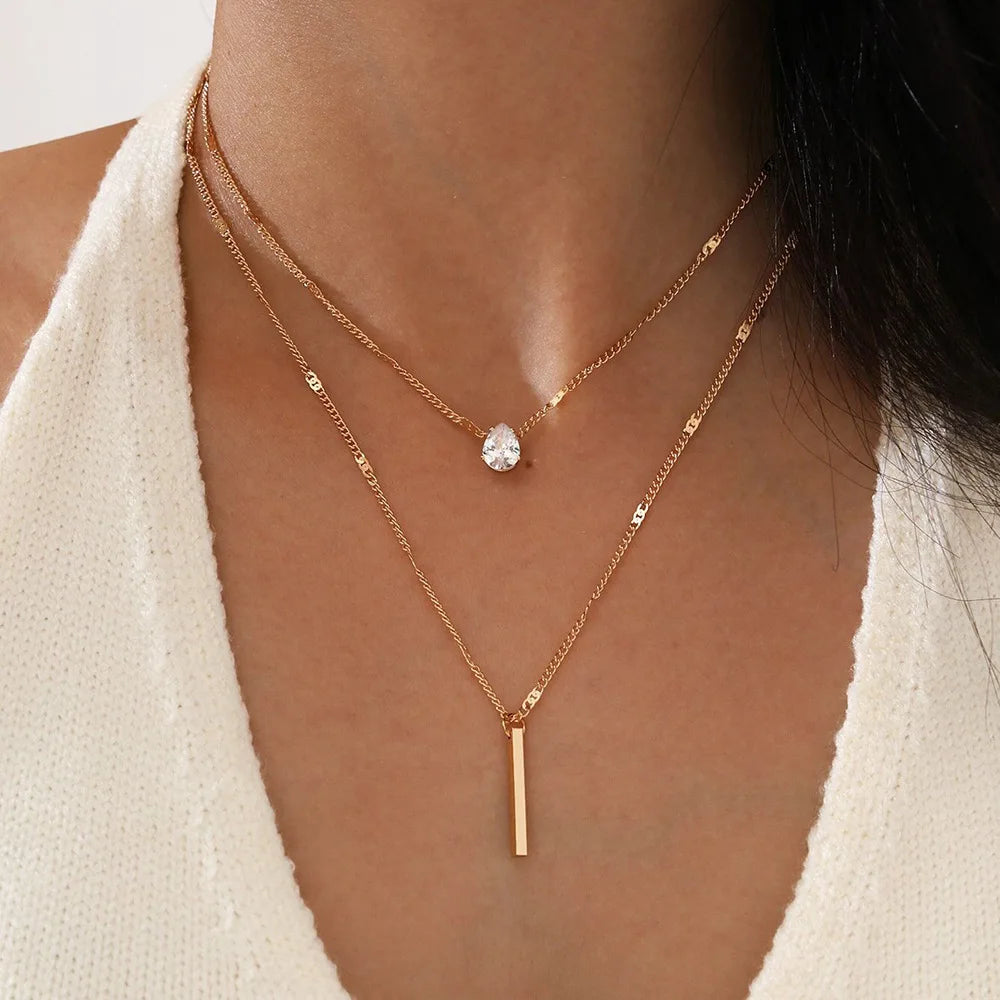 Zircon Pendant Necklace Women's – Multilayer Chain Choker, Fashion Party Jewellery