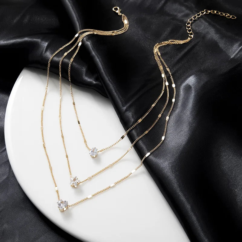Zircon Pendant Necklace Women's – Multilayer Chain Choker, Fashion Party Jewellery
