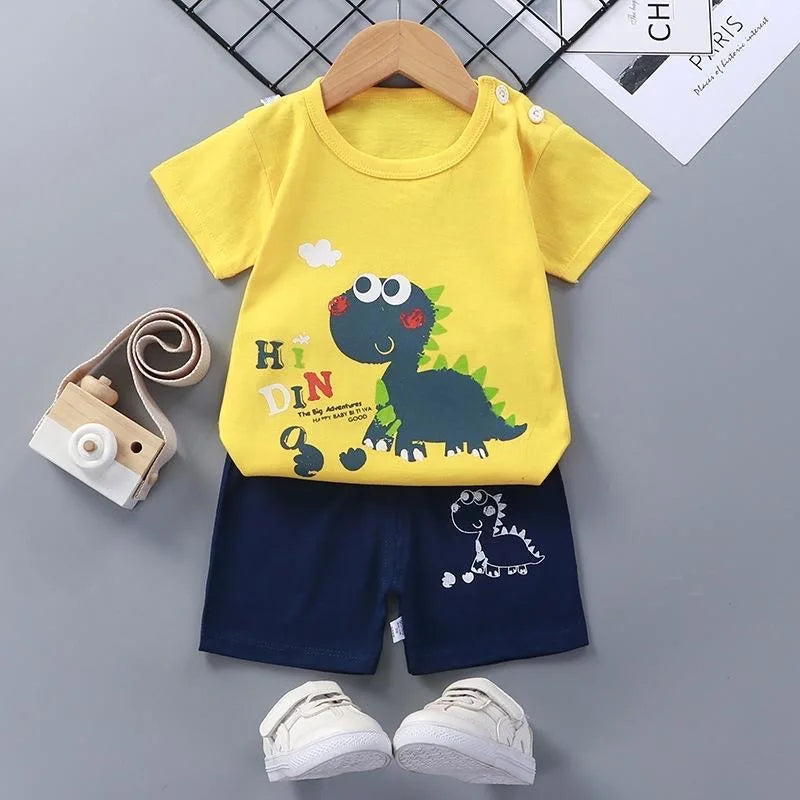Kids Clothing Set – 2-Piece 100% Cotton Top & Shorts Summer Outfit, 12M-7T