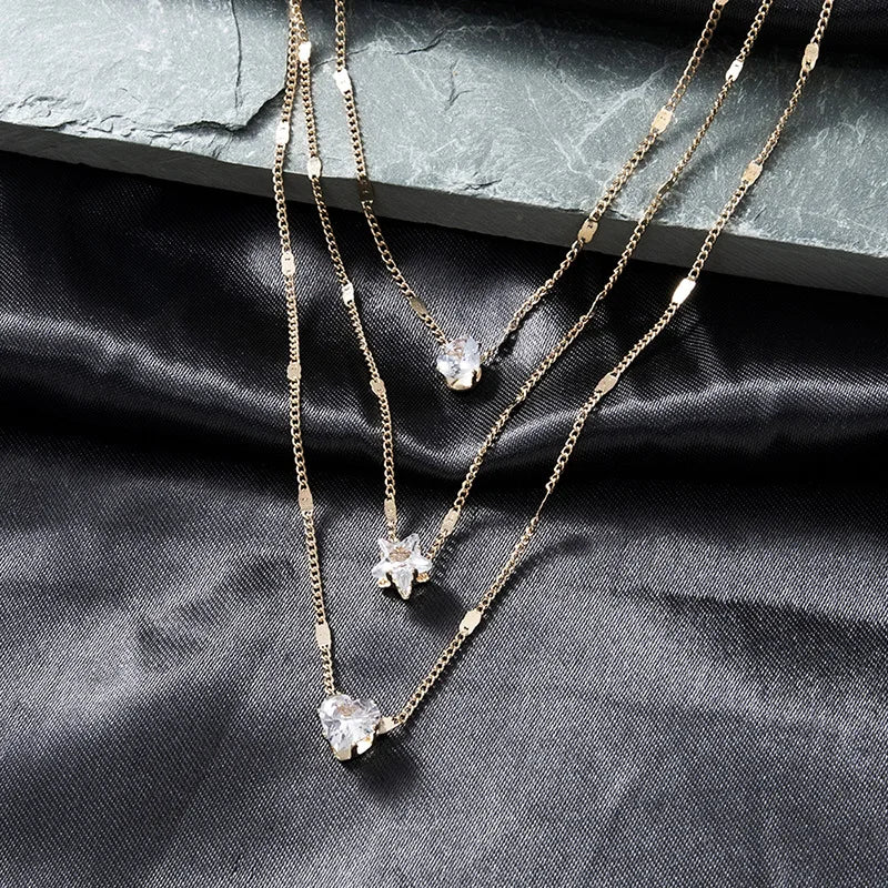 Zircon Pendant Necklace Women's – Multilayer Chain Choker, Fashion Party Jewellery