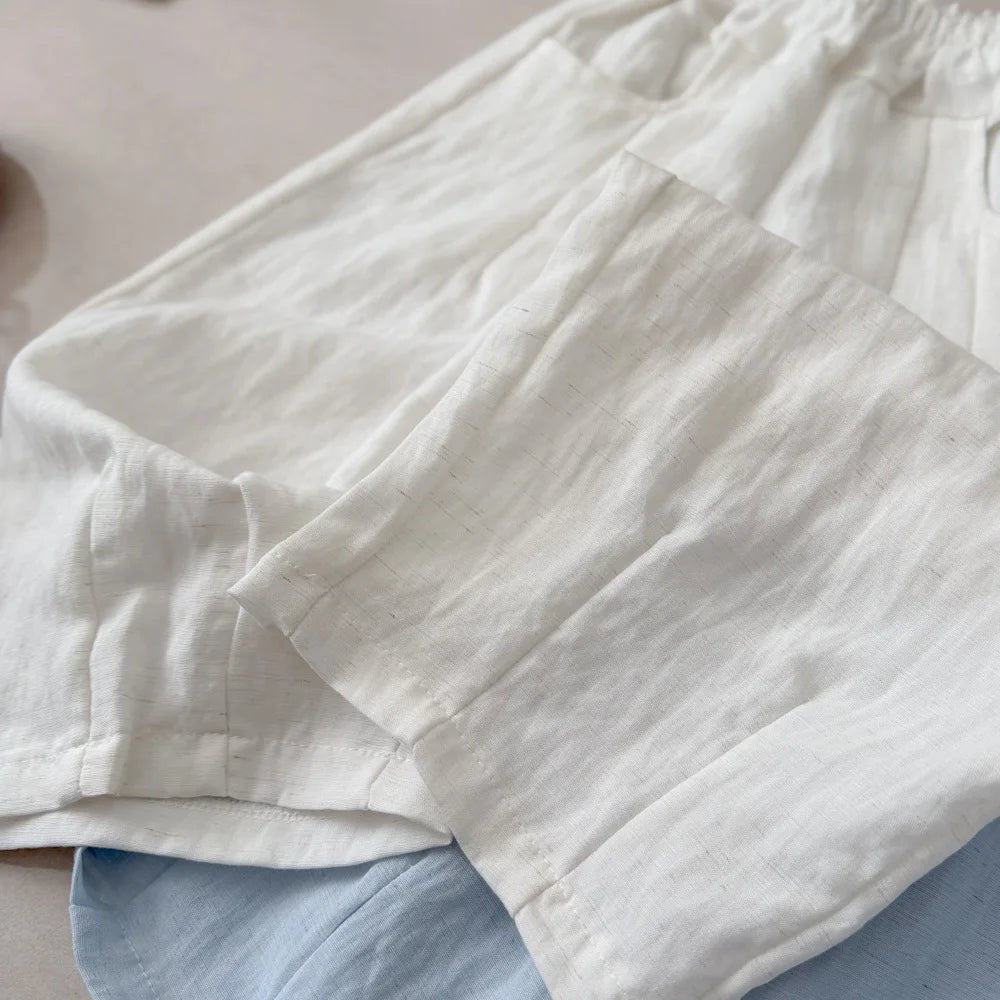 Boys Linen Pants – Elastic Waist Loose Trousers, Korean Style Kids Casual Pants