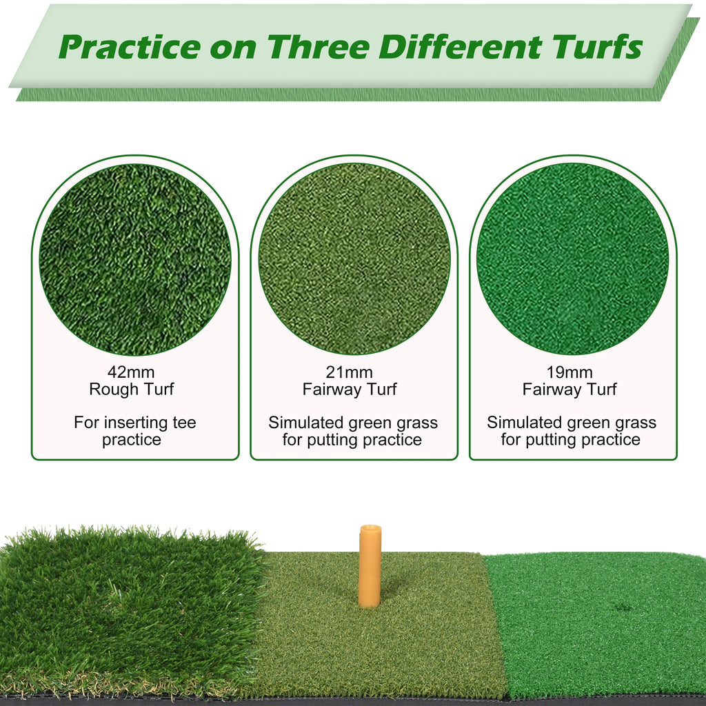 Golf Hitting Mat – 3-in-1 Realistic Turf Practice Mat for Driving Range