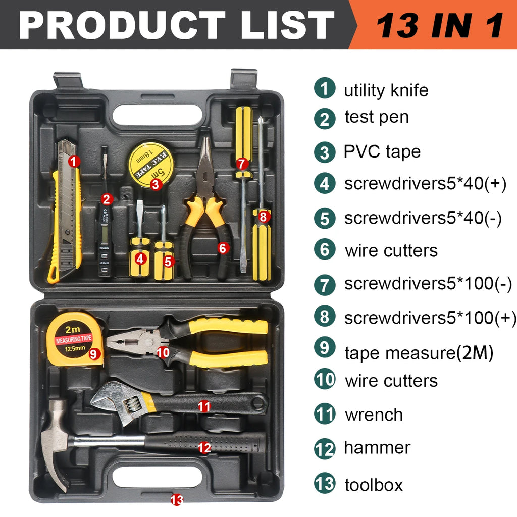 Household Tool Kit with Case – 8 to 13-Piece Home Repair Hand Tool Set