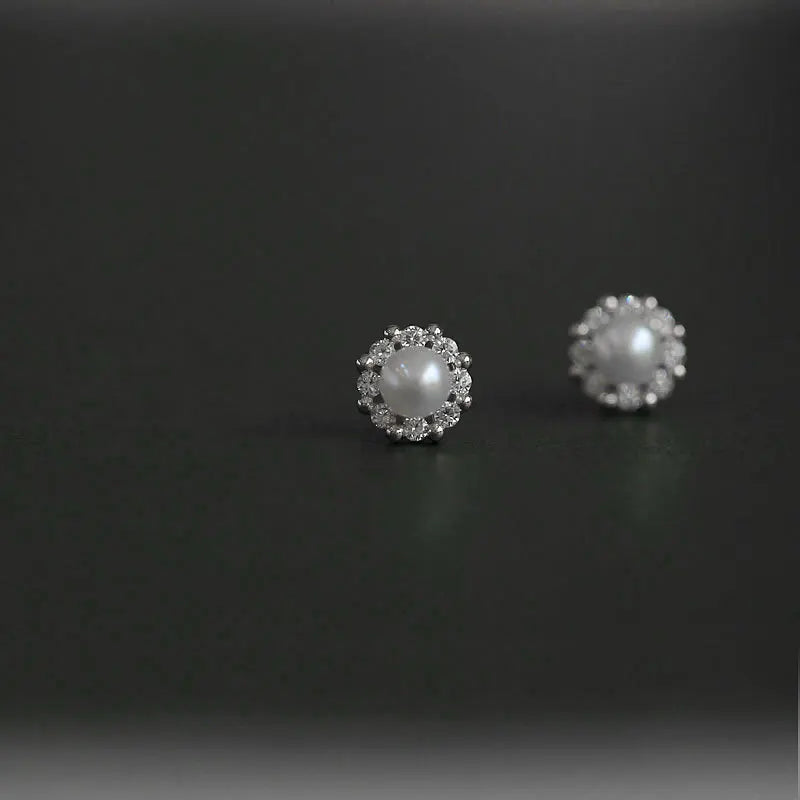 14k Gold Stud Earrings – Zircon Pearl Twist Drop Earrings for Women