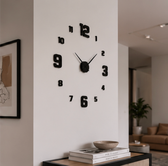 Wall Clock – Frameless Silent Non-Ticking Modern Wall Clock, Black/Silver/Red