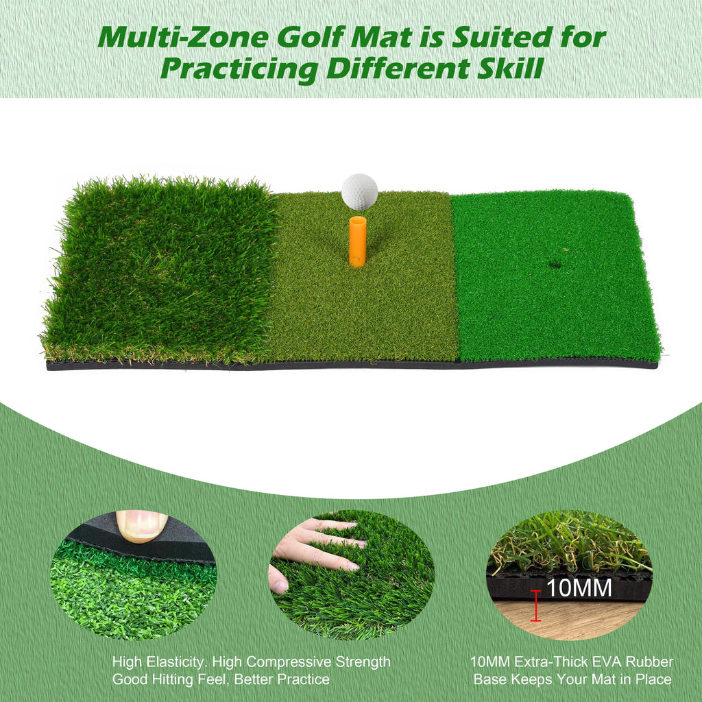 Golf Hitting Mat – 3-in-1 Realistic Turf Practice Mat for Driving Range