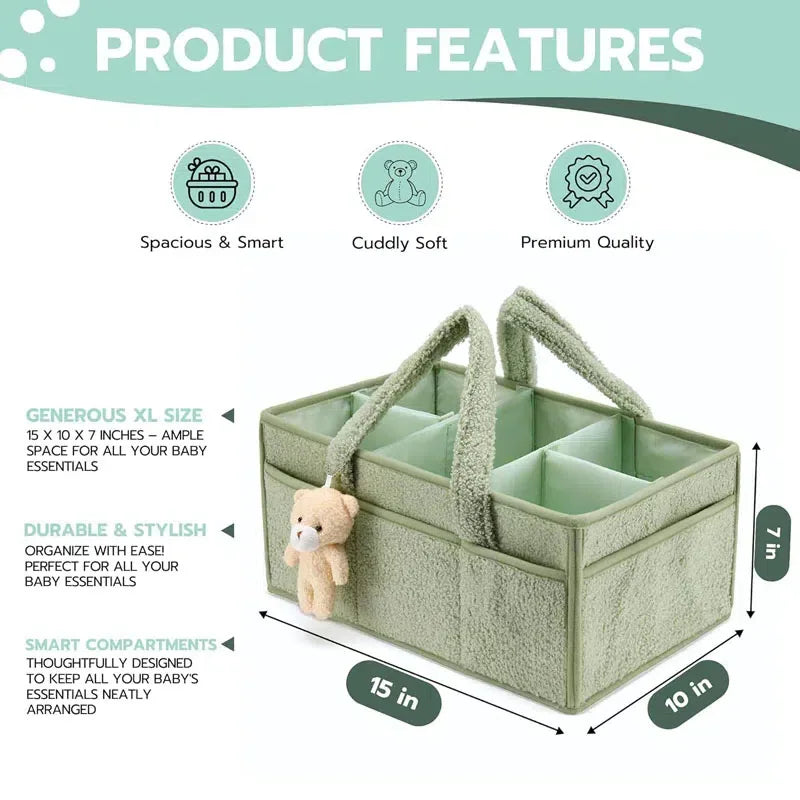 Baby Diaper Caddy Organizer – Plush Teddy Bear Nappy Storage Basket for Newborn