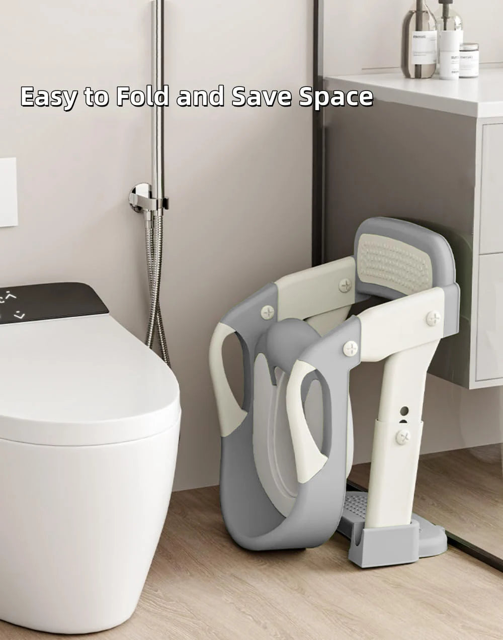 Kids Potty Training Seat – 3-in-1 Toddler Toilet Ladder with Non-Slip Splash Guard, Grey