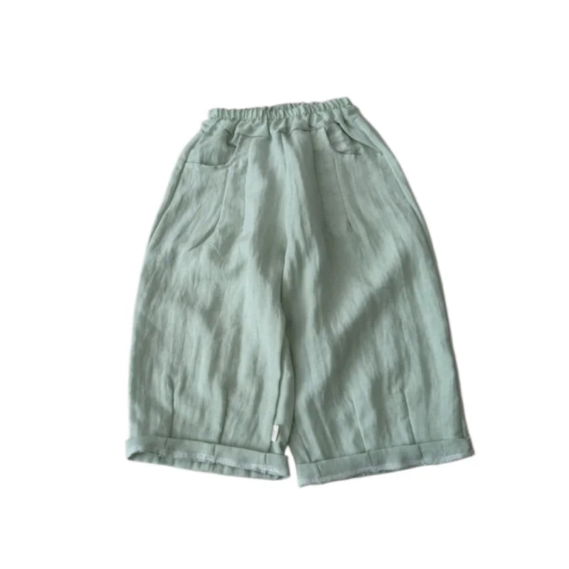 Boys Linen Pants – Elastic Waist Loose Trousers, Korean Style Kids Casual Pants