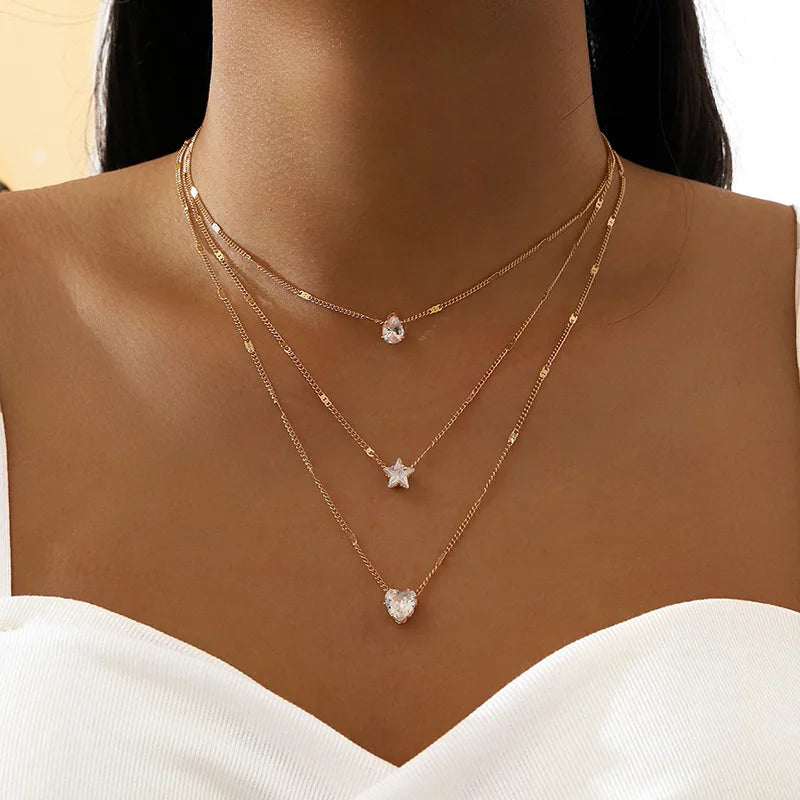 Zircon Pendant Necklace Women's – Multilayer Chain Choker, Fashion Party Jewellery
