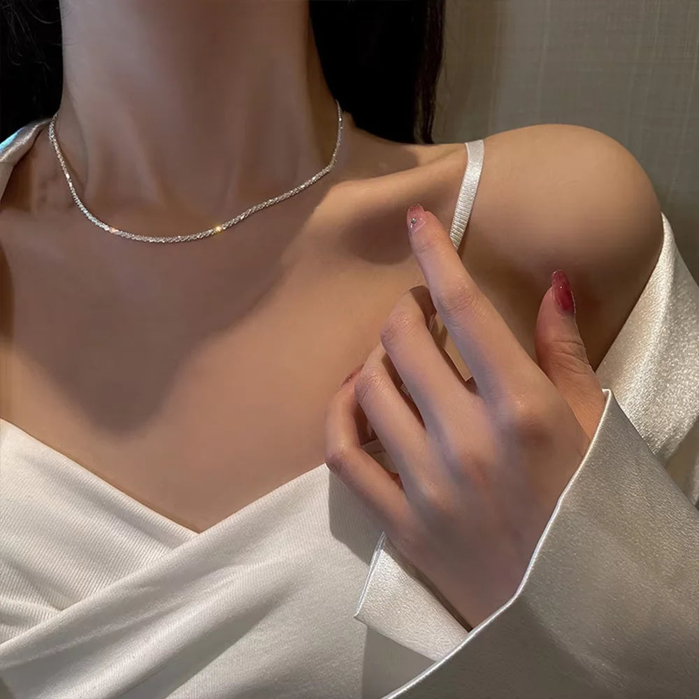Necklace & Bracelet Set – Silver Plated Collarbone Chain, Minimalist Starry Sky Jewellery