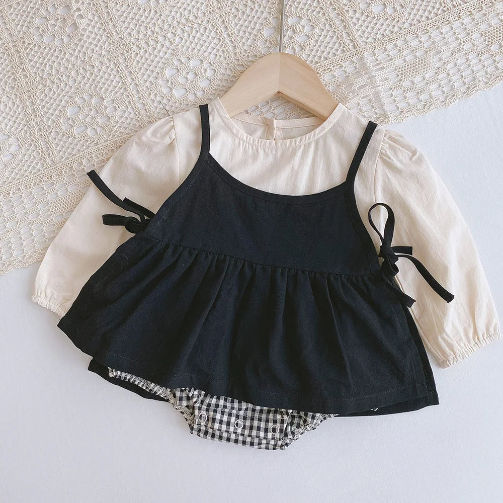 Baby Girl Plaid Dress & Romper Set – Dungaree One-Piece Spring Outfit, 6M-5T