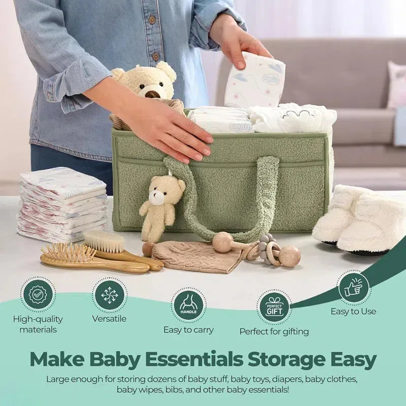 Baby Diaper Caddy Organizer – Plush Teddy Bear Nappy Storage Basket for Newborn