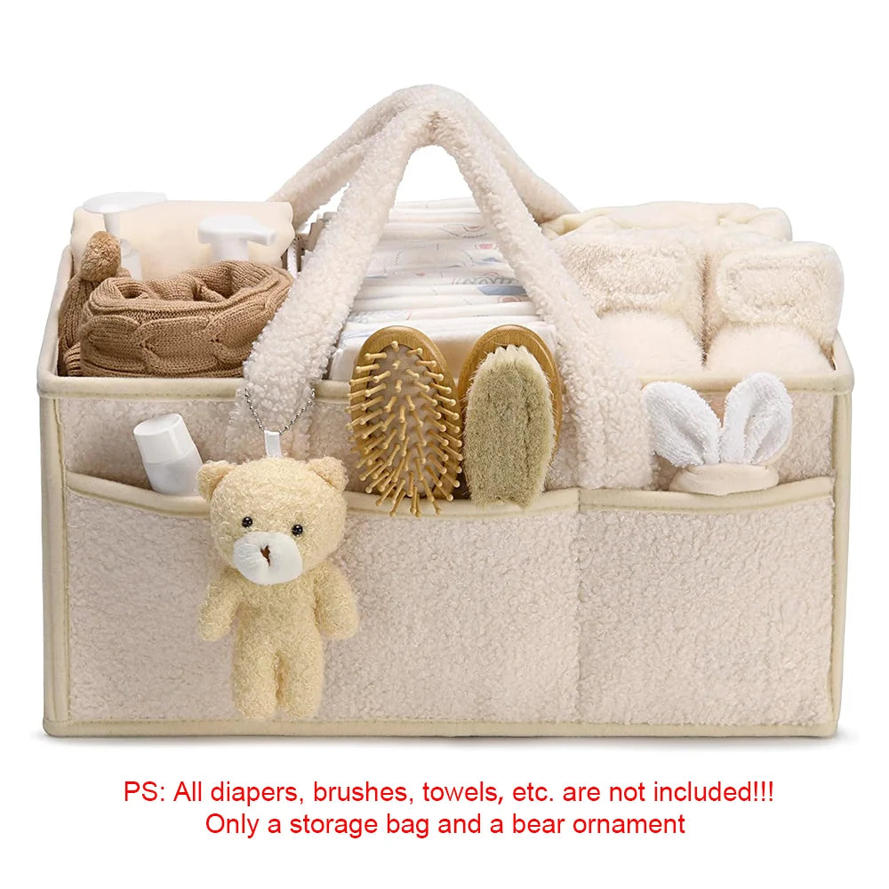 Baby Diaper Caddy Organizer – Plush Teddy Bear Nappy Storage Basket for Newborn