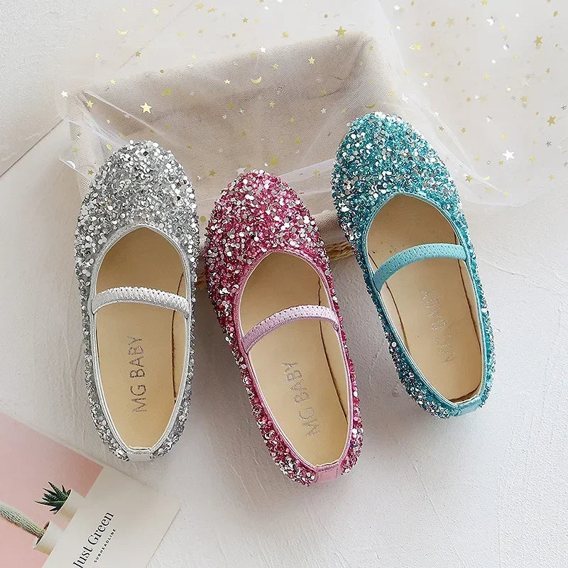 Girls Princess Dress Shoes – Bling Pointed Toe Leather Wedding Shoes, Sizes 21-35