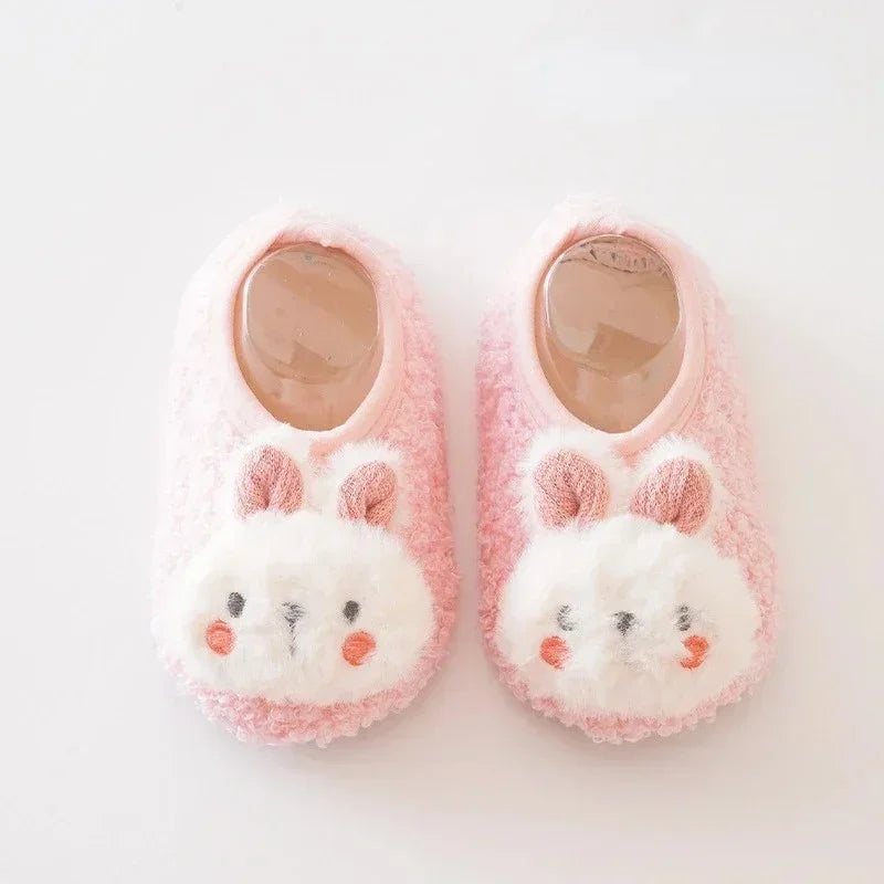 Baby Slipper Socks – Cartoon Rabbit Non-Slip Plush Indoor Floor Slippers, 6M-4Y