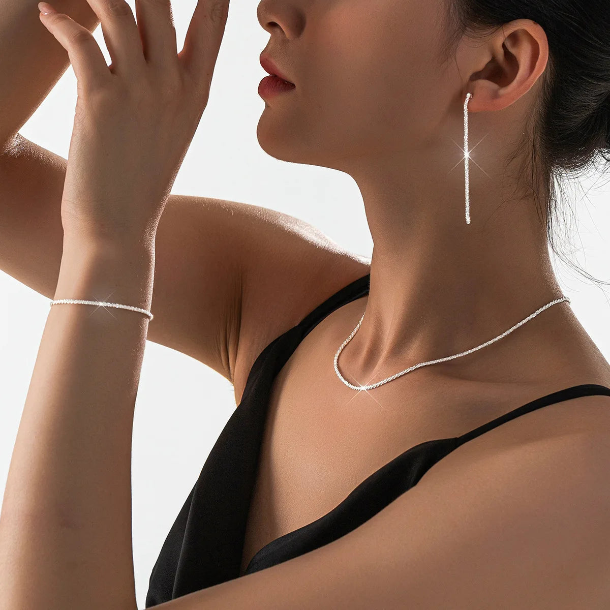 Necklace & Bracelet Set – Silver Plated Collarbone Chain, Minimalist Starry Sky Jewellery