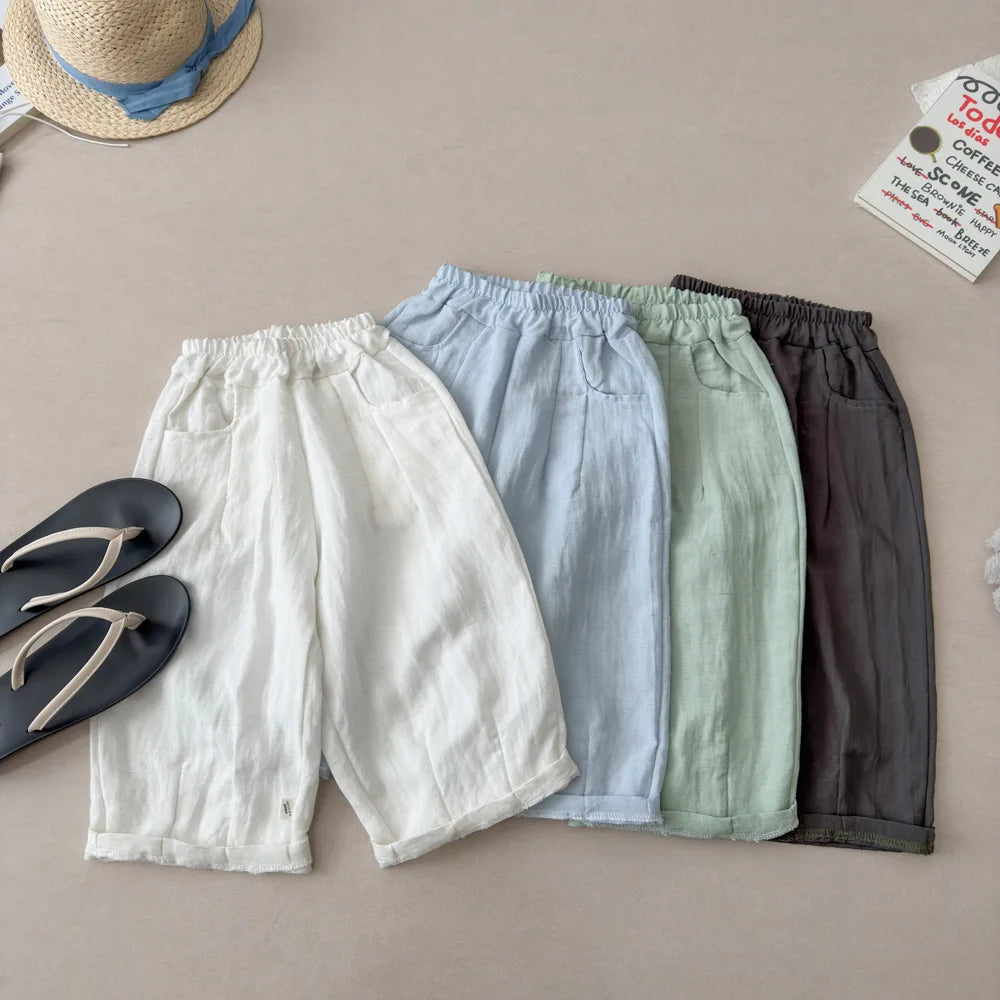 Boys Linen Pants – Elastic Waist Loose Trousers, Korean Style Kids Casual Pants
