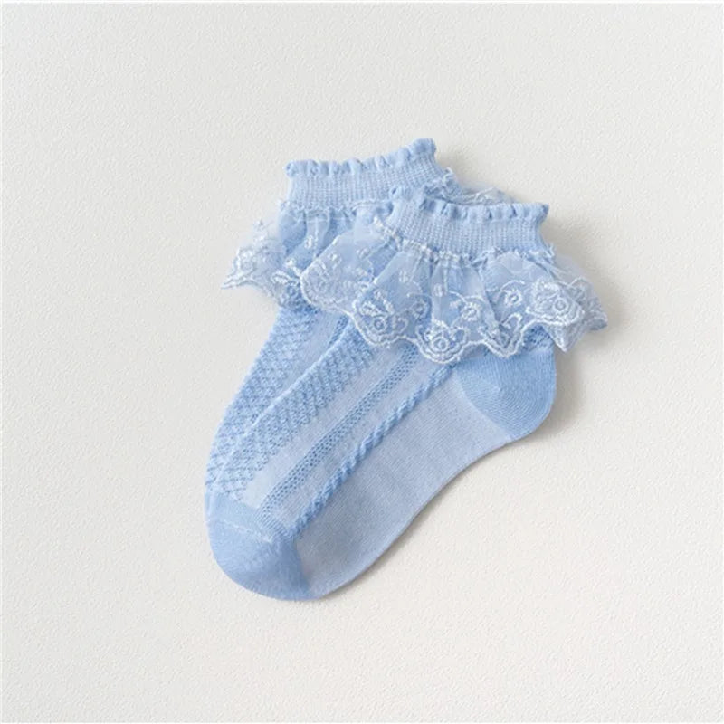 Girls Lace Socks – Cotton Ruffle Princess Ankle Socks, Breathable Mesh, 1-15 Years