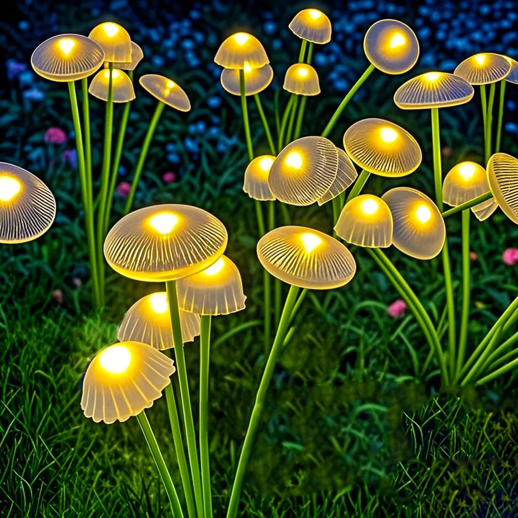 Solar Garden Lights – Dual Mode LED Mushroom & Jellyfish Lights, Waterproof, Warm White & RGB, Pathway & Patio