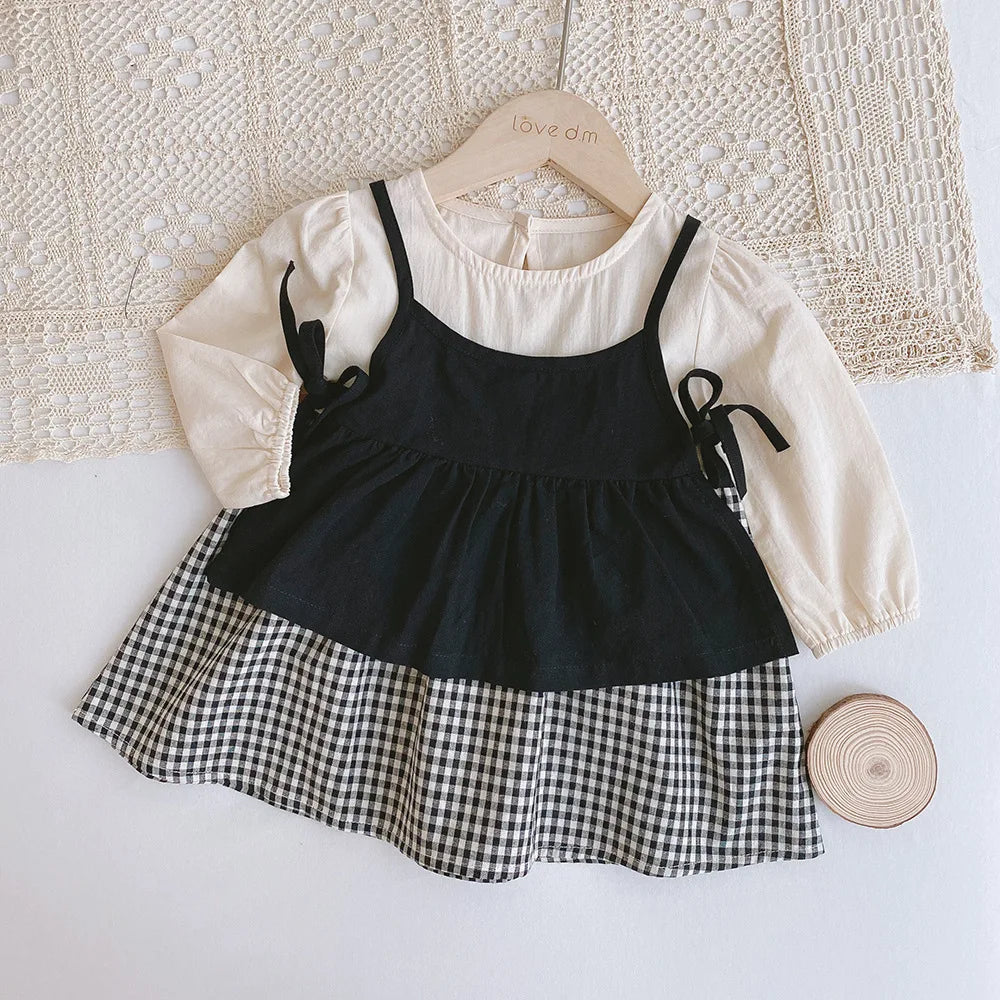 Baby Girl Plaid Dress & Romper Set – Dungaree One-Piece Spring Outfit, 6M-5T