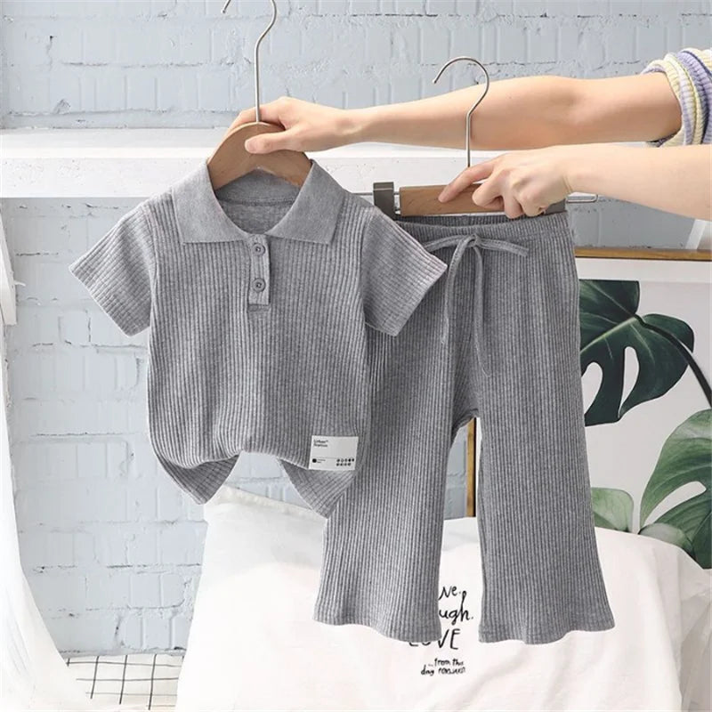 Girls Polo T-Shirt Set – 2-Piece Short Sleeve Tops & Pants Kids Outfit, 2-8 Years
