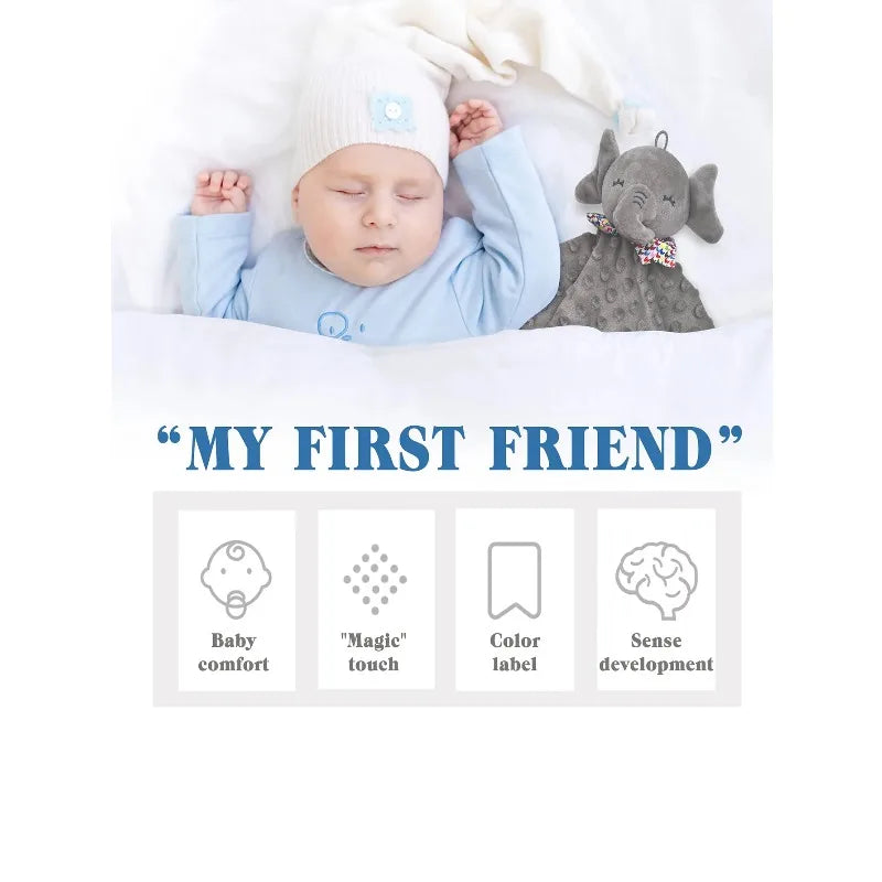 Baby Comforter Blanket – Elephant Soft Soothing Security Towel with Rattle Toy