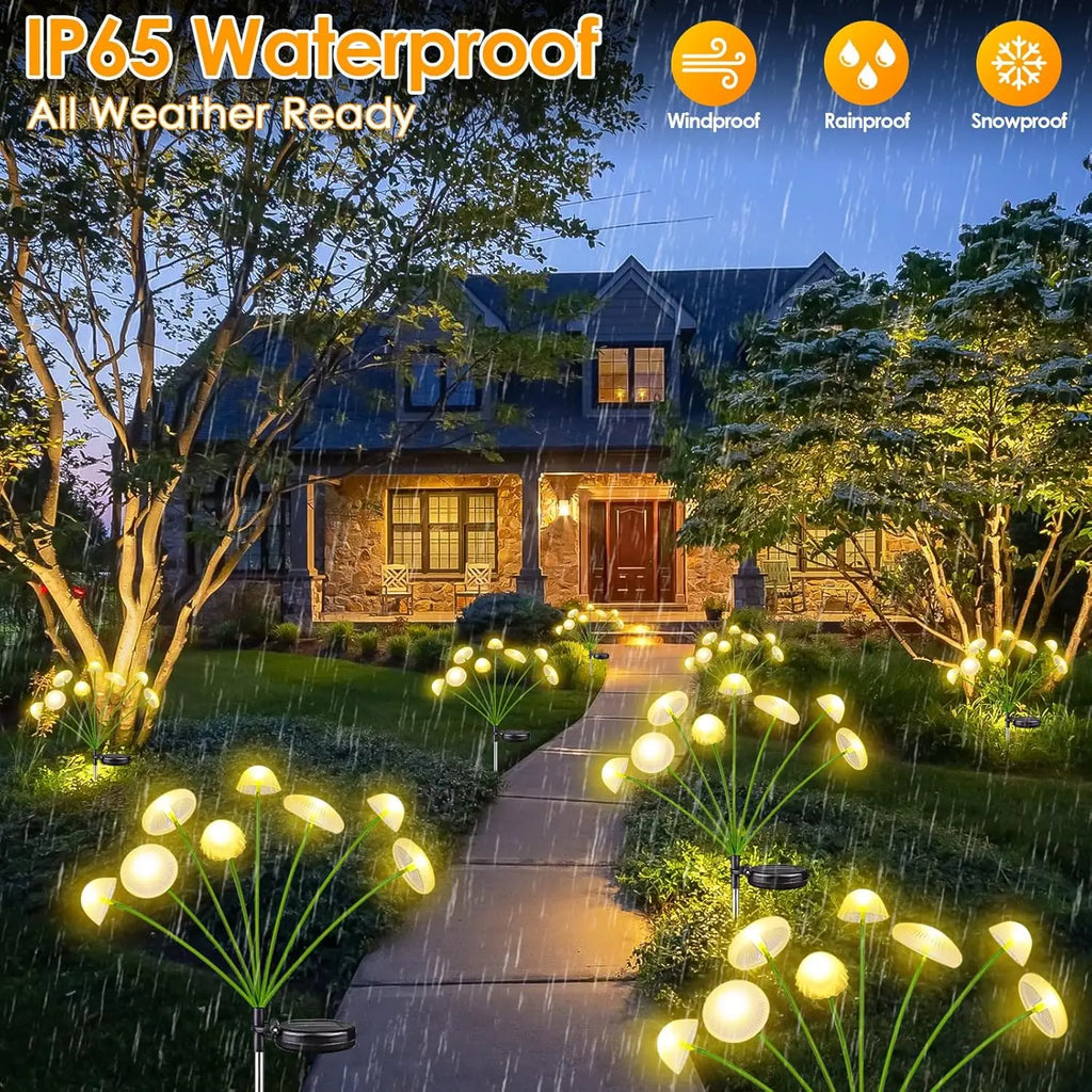 Solar Garden Lights – Dual Mode LED Mushroom & Jellyfish Lights, Waterproof, Warm White & RGB, Pathway & Patio