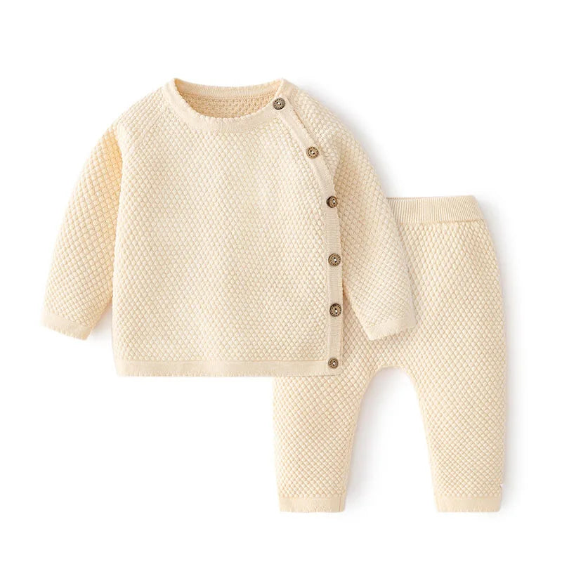 Baby Clothes Set – Cotton Knitted Sweater Tops & Pants, 2-Piece, Newborn 0-3Y