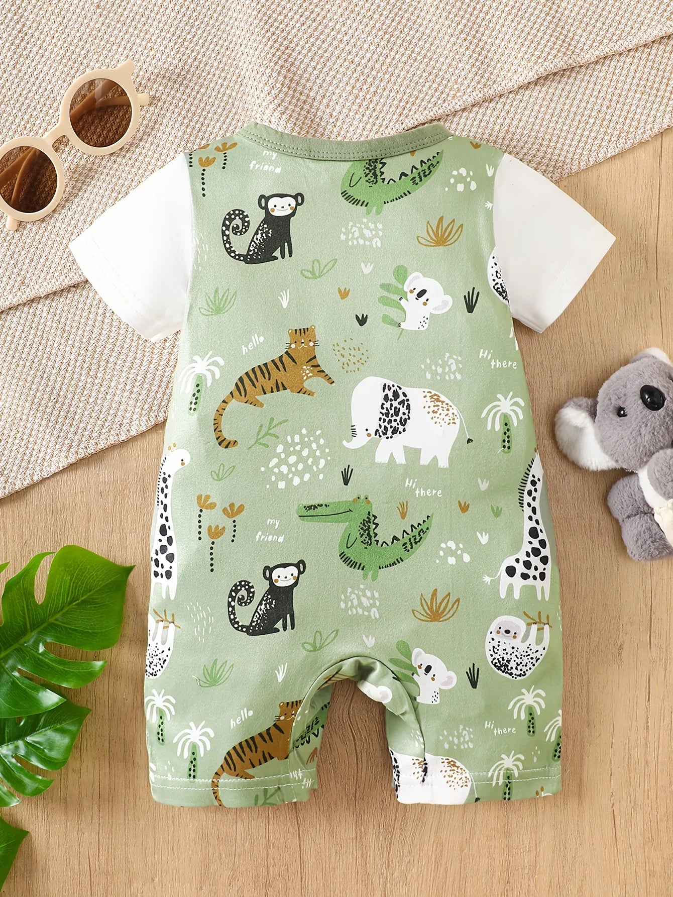 Baby Romper – Koala Animal Print Faux Two-Piece Bodysuit, Short Sleeve, 1-18M