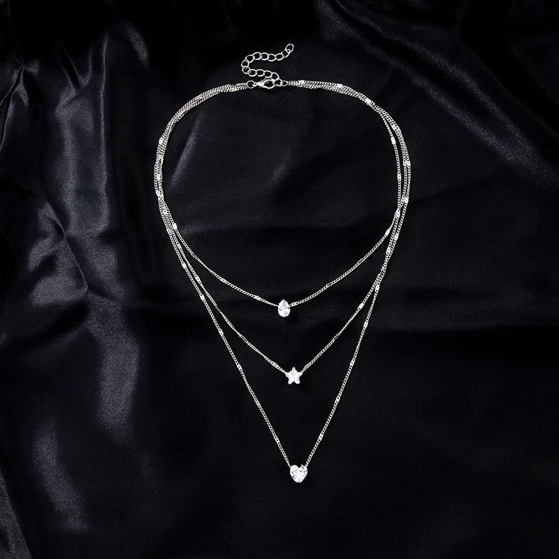 Zircon Pendant Necklace Women's – Multilayer Chain Choker, Fashion Party Jewellery