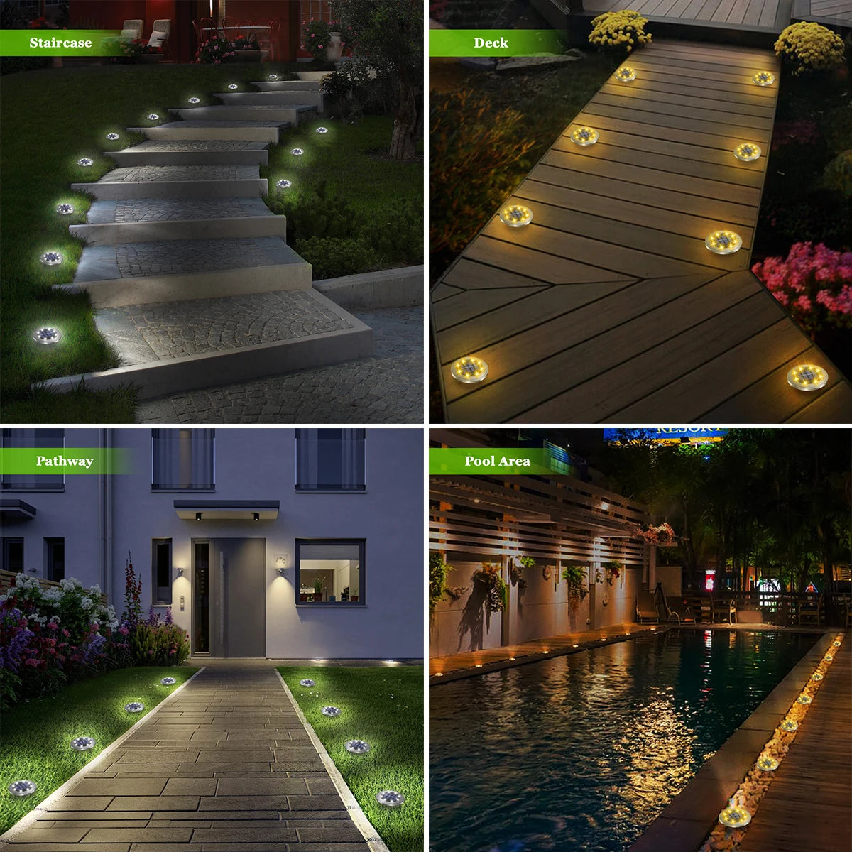 Solar Ground Lights – Waterproof LED In-Ground Landscape Lights, 2-Pack, Warm/Cool White