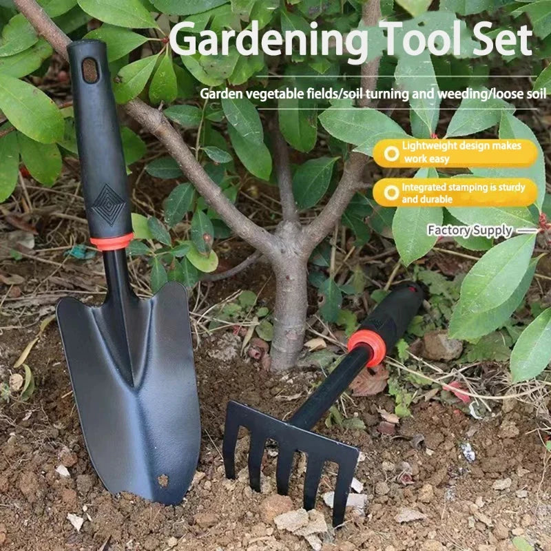 Garden Tool Set – 4-Piece Shovel, Rake, Hoe & Trowel Kit for Planting