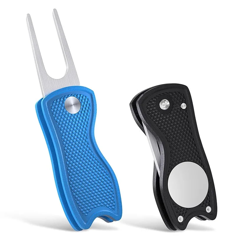 Golf Divot Tool – Foldable Metal Repair Tool with Magnetic Ball Marker