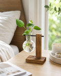Glass Bulb Vase – Hydroponic Flower Vase with Wooden Stand for Home Decor
