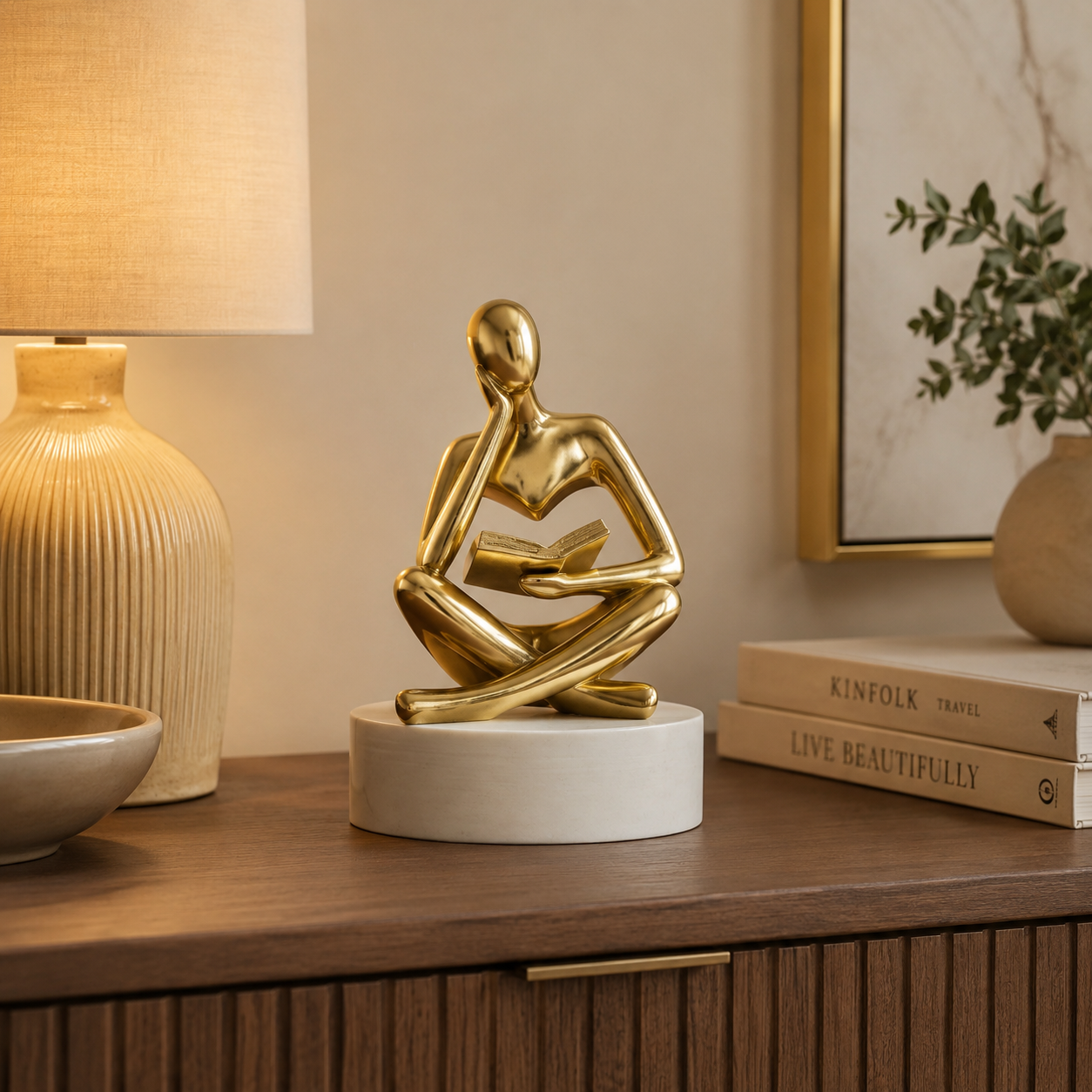 Thinker Sculpture Figurine – Modern Statue Ornament for Home Desk & Shelf Decor