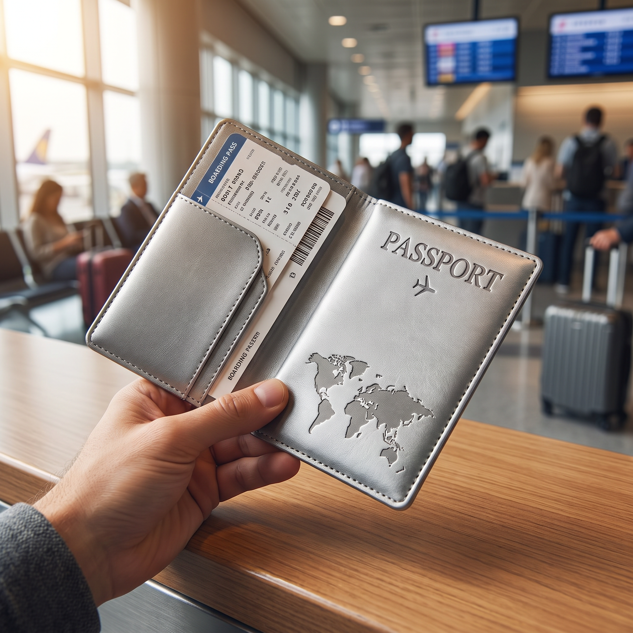 Map print passport cover, Silver, real-life use