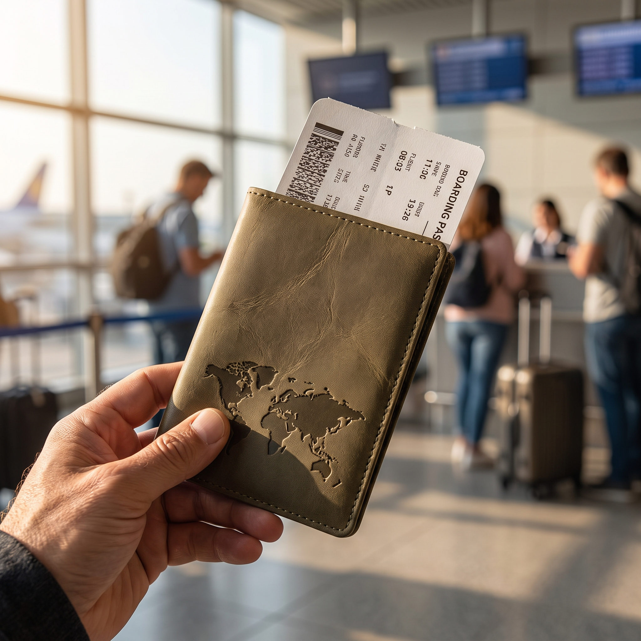 Map print passport cover, Deep Khaki, real-life use
