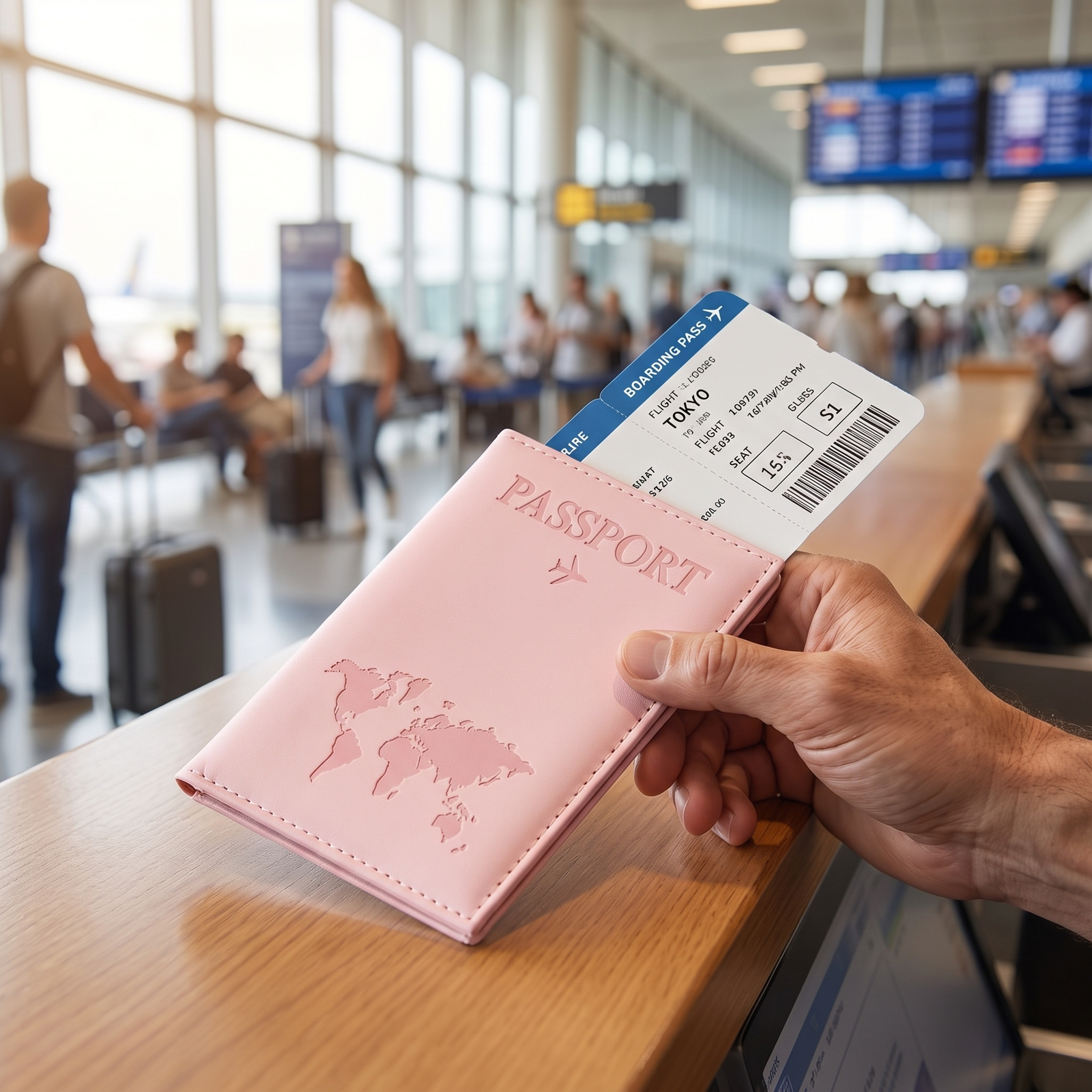 Map print passport cover, Pink, real-life use