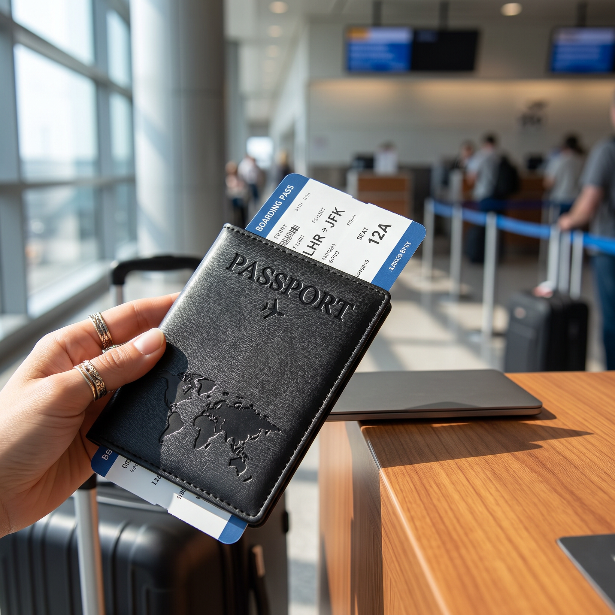 Map print passport cover, Black, real-life use