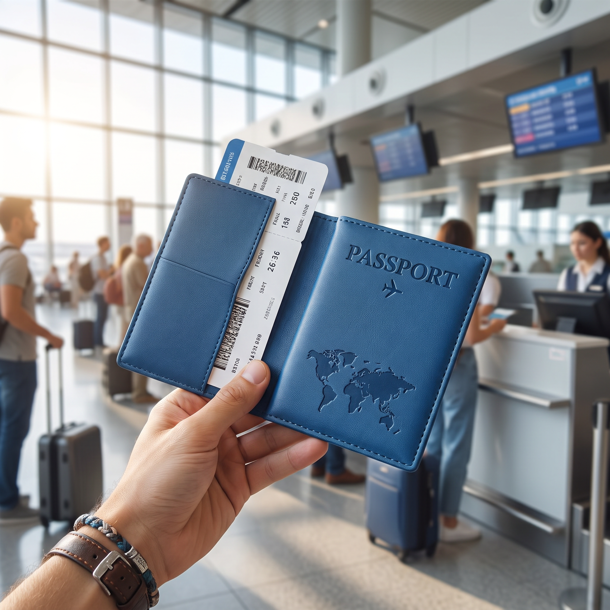 Map print passport cover, Blue, real-life use