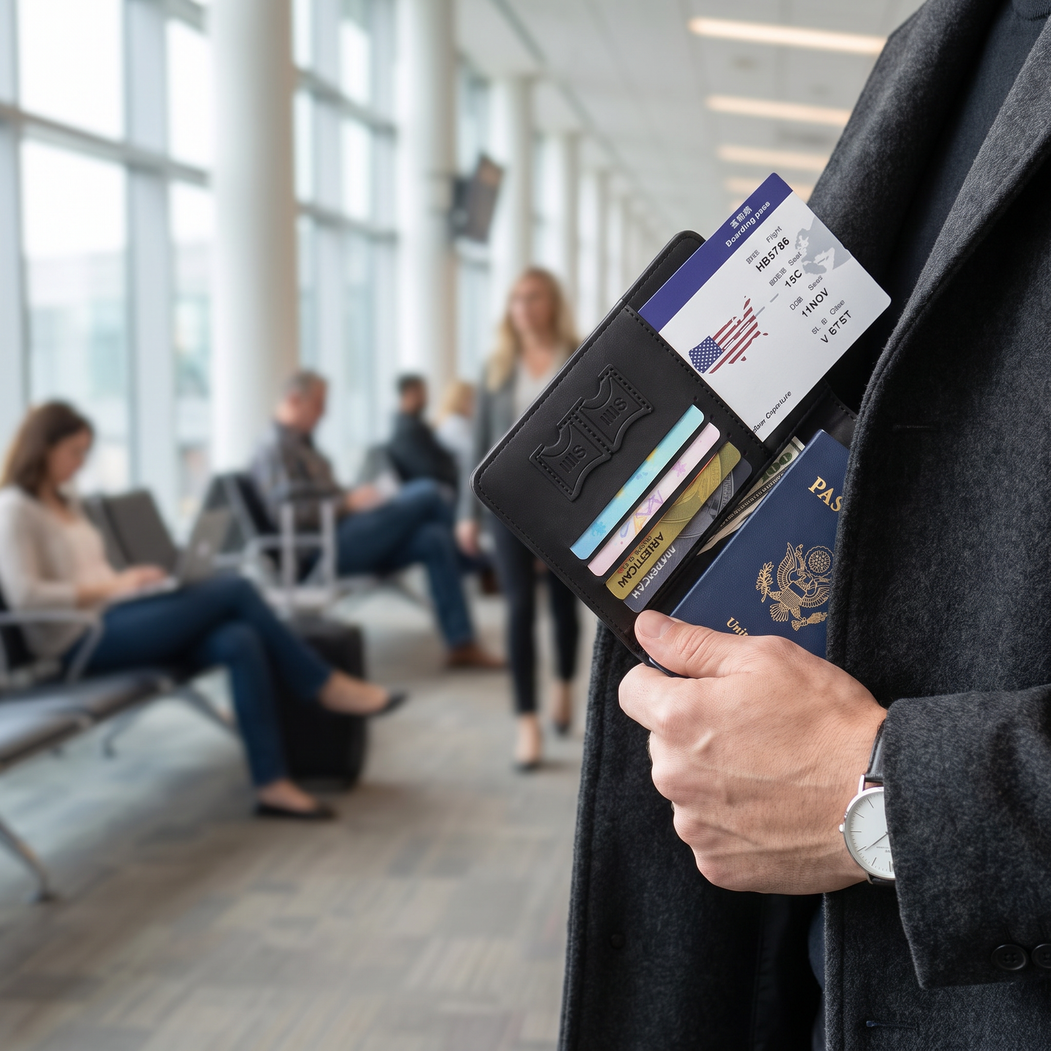 Passport book holder, Black, real-life use