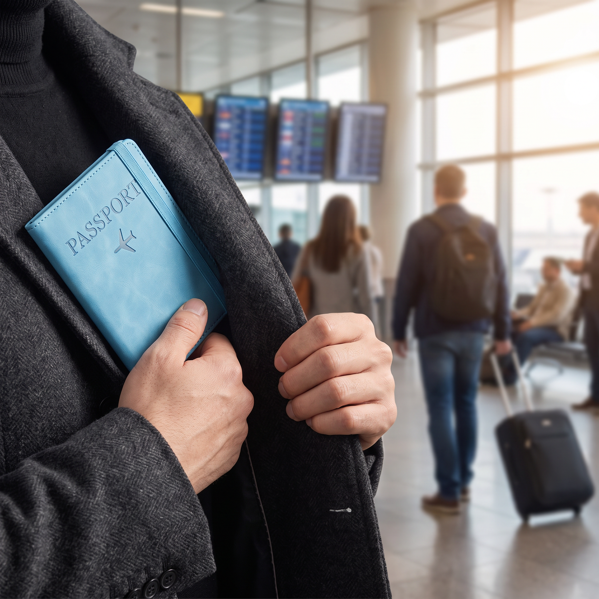 Passport book holder, Sky Blue, real-life use