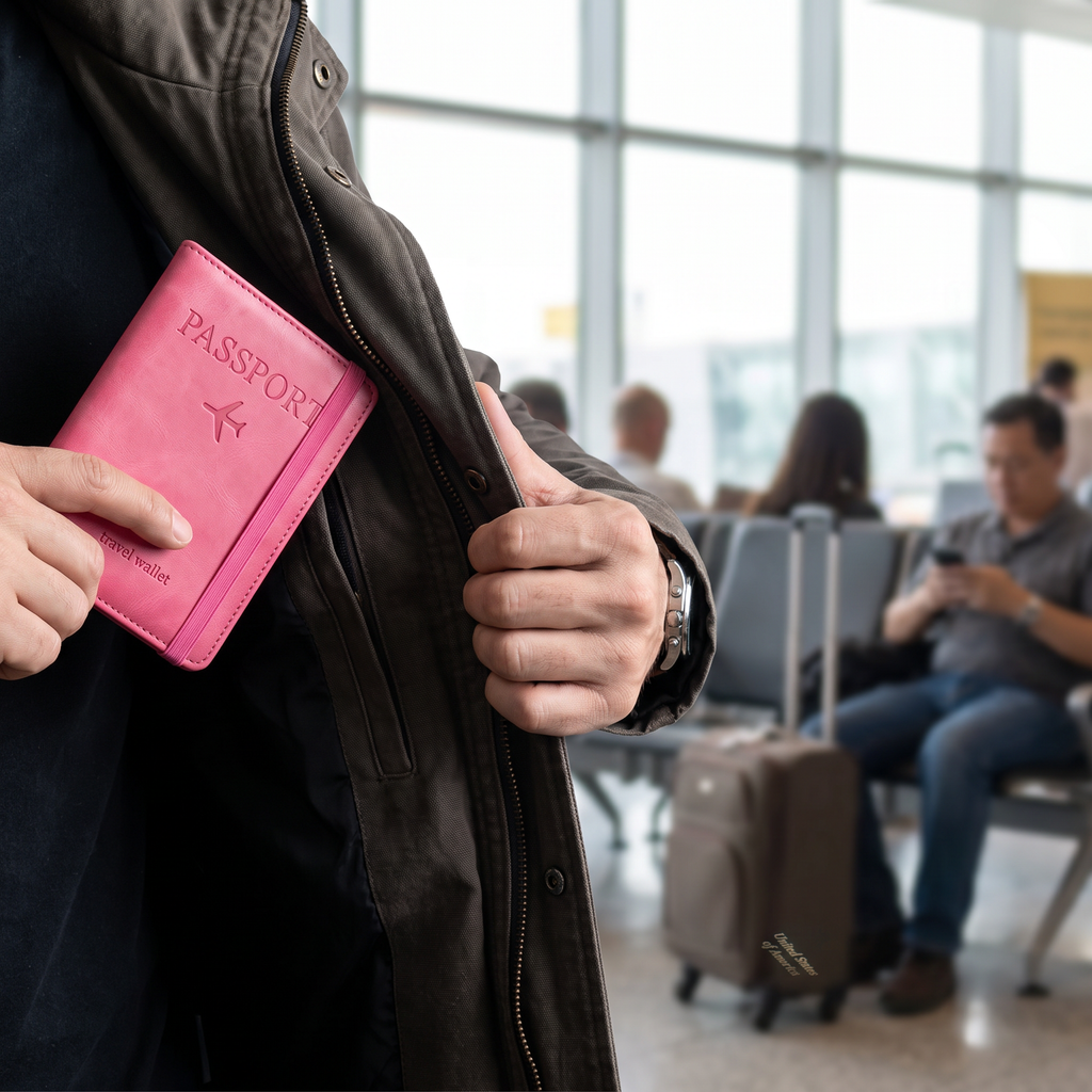Passport book holder, Pink, real-life use