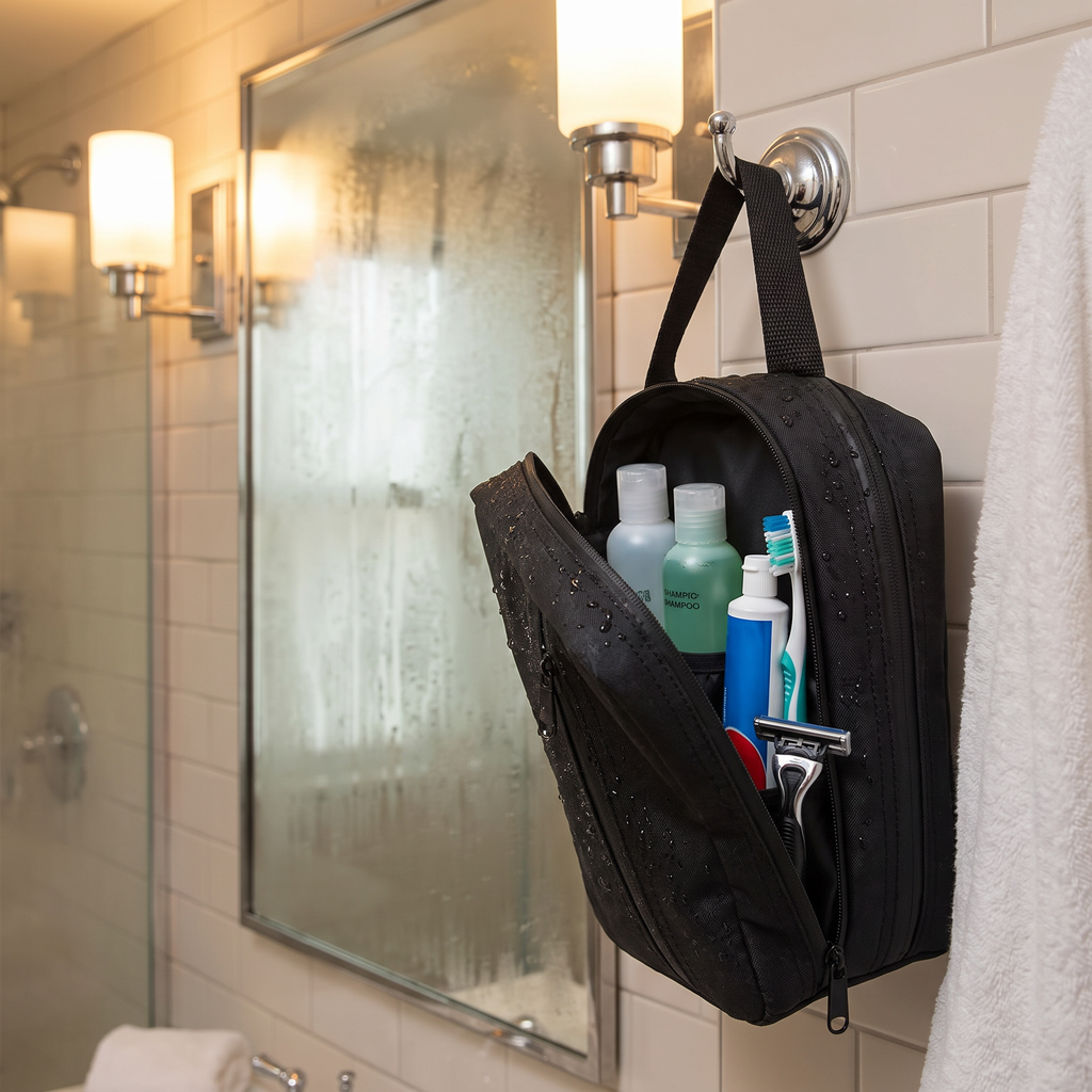 Waterproof toiletry bag, Black, real-life use