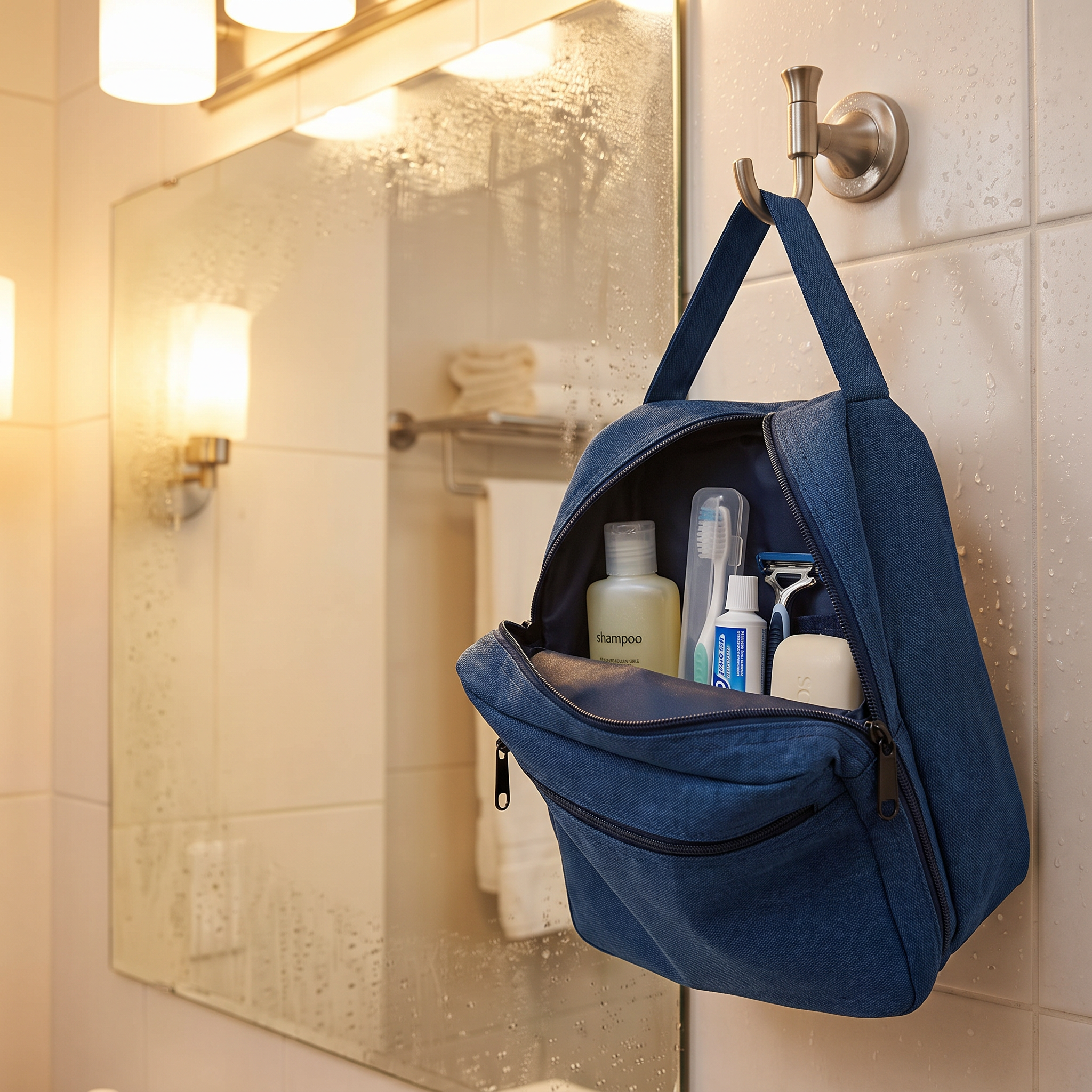 Waterproof toiletry bag, Blue, real-life use