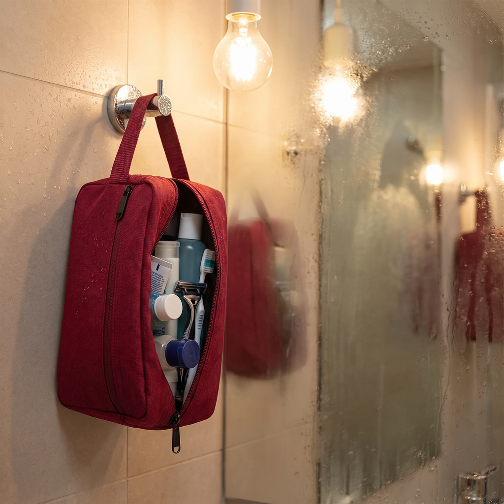 Waterproof toiletry bag, Red, real-life use